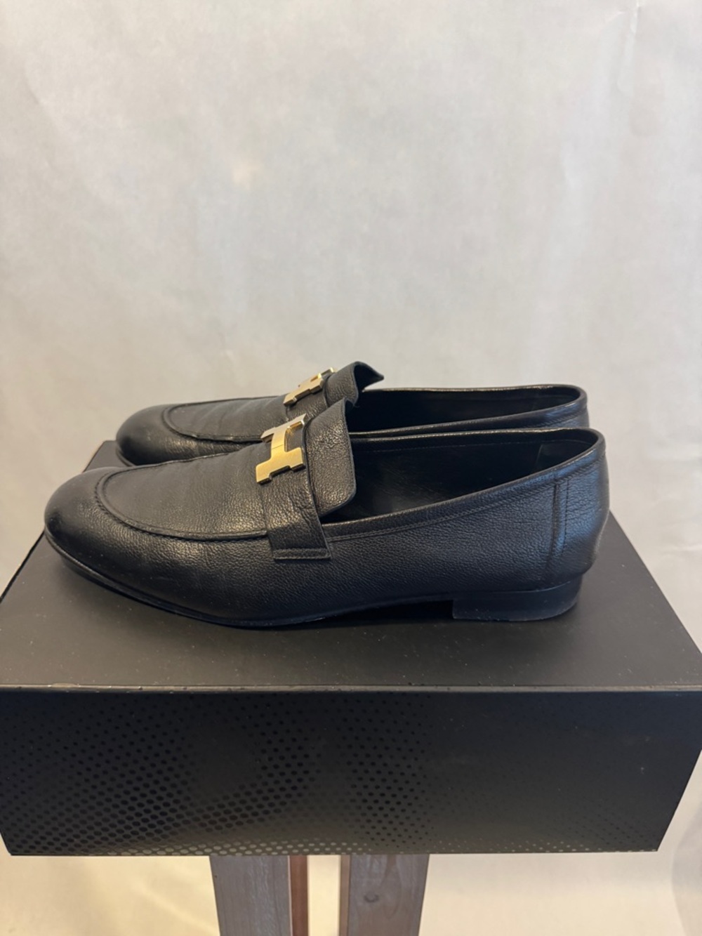 Hermes Black Leather Paris Loafer